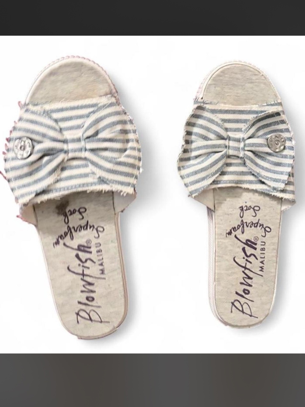 Blowfish Striped Bow Slide Sandals in Blue and White